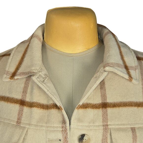Joie Womens Large Cropped Shacket Plaid Button Up Pockets Neutral Casual Career - Picture 3 of 9